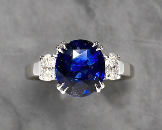 Arabella 4.51 Carats Sapphire Oval Cut Gemstone Ring in Platinum By Mike Nekta NYC