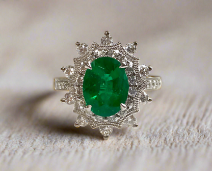 Haven 2.34 Carats Oval Cut Emerald Gemstone Ring in 18K White Gold By Mike Nekta NYC