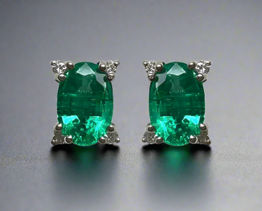 Elise 1.39 Carats Oval Cut Emerald Gemstone Stud Earrings in 18K White Gold By Mike Nekta NYC