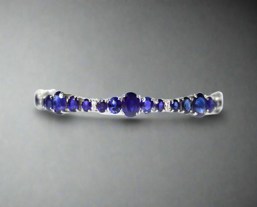 Cataleya 22.41 Carats Sapphire Oval Cut Gemstone Tennis Bracelet in 18k White Gold By Mike Nekta NYC