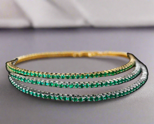 Selah 3.25 Carats Round Cut Emerald Gemstone Choker Necklace in 18K White/Yellow Gold By Mike Nekta NYC