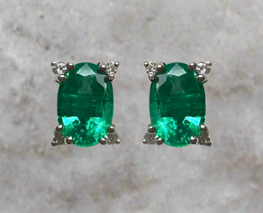 Elise 1.39 Carats Oval Cut Emerald Gemstone Stud Earrings in 18K White Gold By Mike Nekta NYC