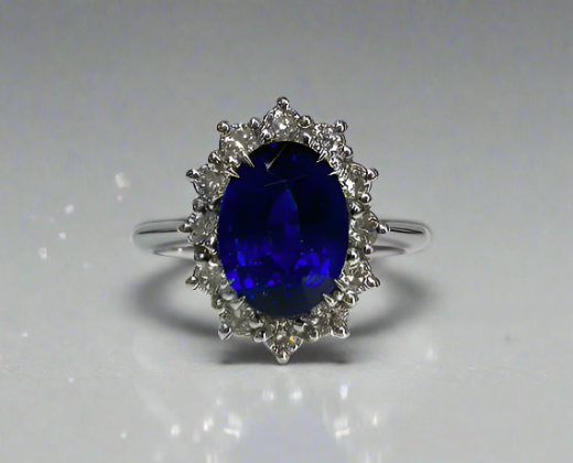 Dakota 3.02 Carats Sapphire Oval Cut Gemstone Ring in 18k White Gold By Mike Nekta NYC