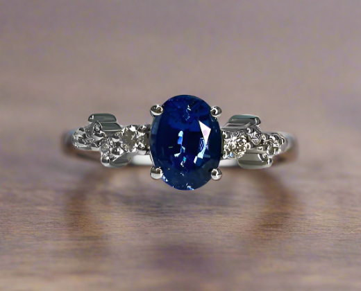 Ryleigh 1.71 Carats Sapphire Oval Cut Gemstone Ring in 18k White Gold By Mike Nekta NYC