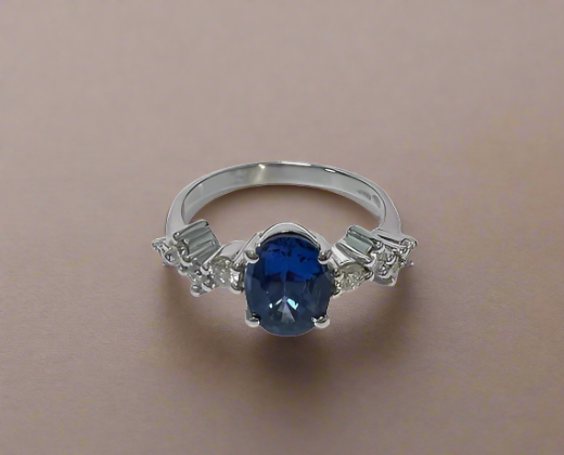 Ryleigh 1.71 Carats Sapphire Oval Cut Gemstone Ring in 18k White Gold By Mike Nekta NYC