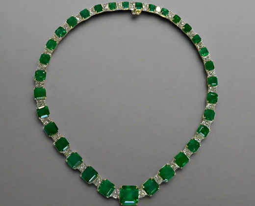 Rosemary 79.85 Carats Emerald Cut Emerald Gemstone Necklace in Platinum By Mike Nekta NYC