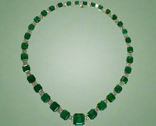 Rosemary 79.85 Carats Emerald Cut Emerald Gemstone Necklace in Platinum By Mike Nekta NYC