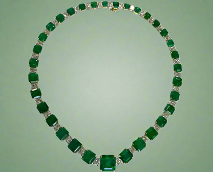 Rosemary 79.85 Carats Emerald Cut Emerald Gemstone Necklace in Platinum By Mike Nekta NYC