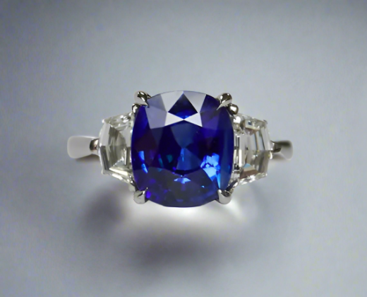 Angelina 3.65 Carats Sapphire Cushion Cut Gemstone Ring in Platinum By Mike Nekta NYC