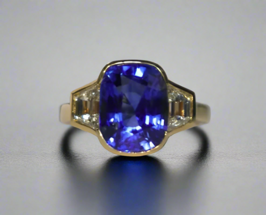 Giselle 5.50 Carats Sapphire Cushion Cut Gemstone Ring in 18K Yellow Gold By Mike Nekta NYC