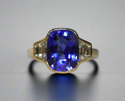 Giselle 5.50 Carats Sapphire Cushion Cut Gemstone Ring in 18K Yellow Gold By Mike Nekta NYC