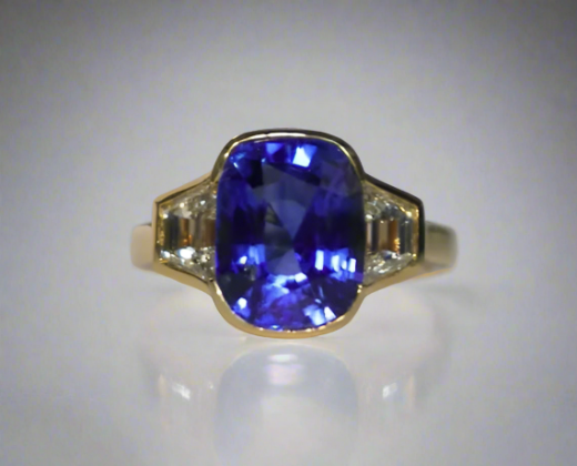 Giselle 5.50 Carats Sapphire Cushion Cut Gemstone Ring in 18K Yellow Gold By Mike Nekta NYC