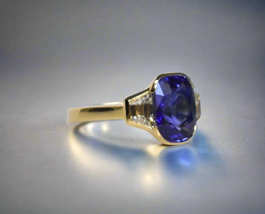 Giselle 5.50 Carats Sapphire Cushion Cut Gemstone Ring in 18K Yellow Gold By Mike Nekta NYC