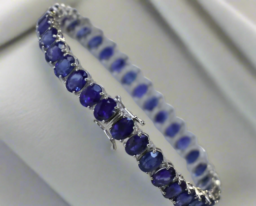 Meadow 35.11 Carats Sapphire Oval Cut Gemstone Tennis Bracelet in 18k White Gold By Mike Nekta NYC