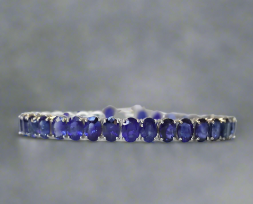 Meadow 35.11 Carats Sapphire Oval Cut Gemstone Tennis Bracelet in 18k White Gold By Mike Nekta NYC