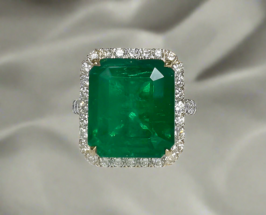 Zilpah 10.68 Carats Emerald Cut Emerald Gemstone Ring in 18K White Gold By Mike Nekta NYC