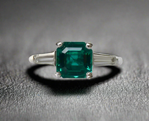 Charleigh 1.67 Carats Emerald Cut Emerald Gemstone Ring in Platinum enhanced