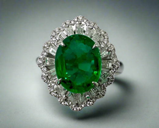 Mikayla 5 Carats Oval Cut Emerald Gemstone Ring in 18K White Gold By Mike Nekta NYC