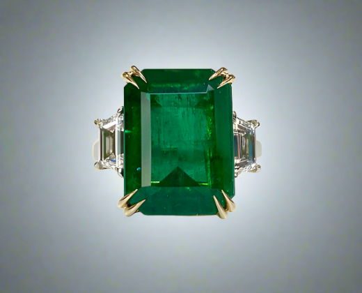 Ila 9.32 Carats Emerald Cut Emerald Gemstone Ring in Platinum/18k Yellow Gold By Mike Nekta NYC