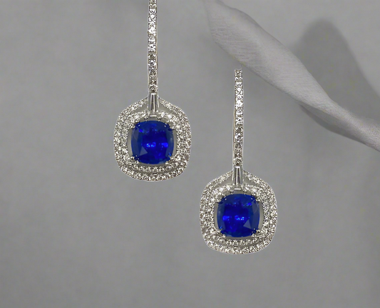 Nila 2.26 Carats Cushion Cut Sapphire Gemstone Drop Earrings in 18K White Gold By Mike Nekta NYC