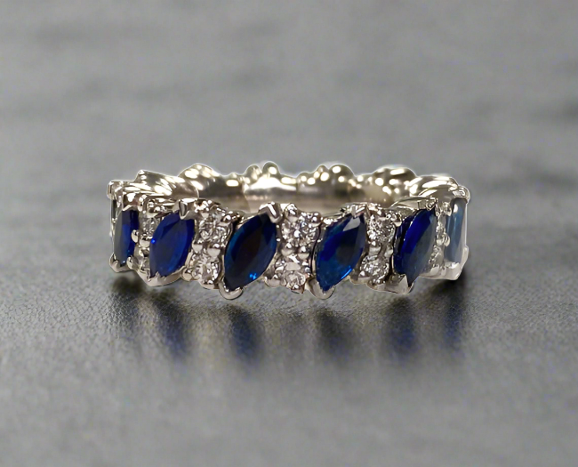 Ina 2.62 Carats Expandable Marquise Cut Sapphire Gemstone Band in 18K White Gold By Mike Nekta NYC