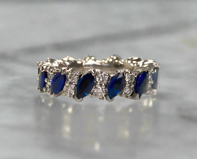 Ina 2.62 Carats Expandable Marquise Cut Sapphire Gemstone Band in 18K White Gold By Mike Nekta NYC