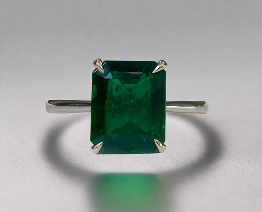 Lani 2.77 Carats Emerald Cut Emerald Gemstone Solitaire Ring in 18K White Gold By Mike Nekta NYC