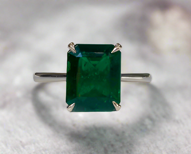 Lani 2.77 Carats Emerald Cut Emerald Gemstone Solitaire Ring in 18K White Gold By Mike Nekta NYC