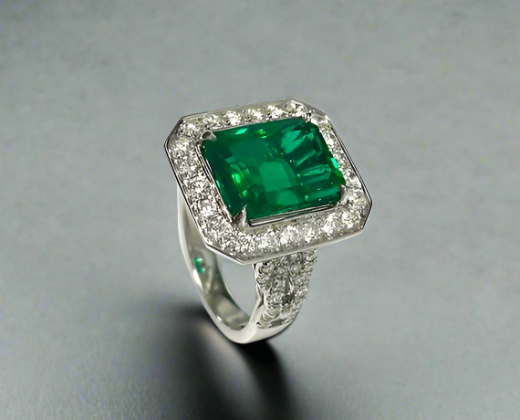 Azari 5.25 Carats Emerald Cut Emerald Gemstone Ring in 18K White Gold Enhanced Background 3