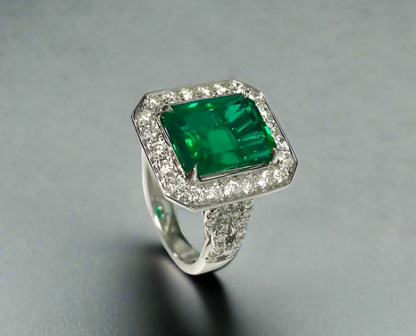 Azari 5.25 Carats Emerald Cut Emerald Gemstone Ring in 18K White Gold Enhanced Background 3