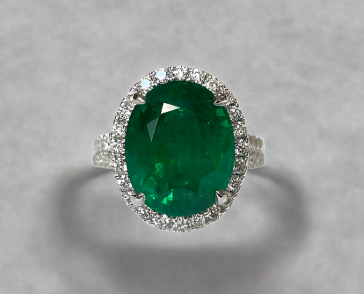 Kai 7.87 Carats Oval Cut Emerald Gemstone Ring in 18k White Gold By Mike Nekta NYC