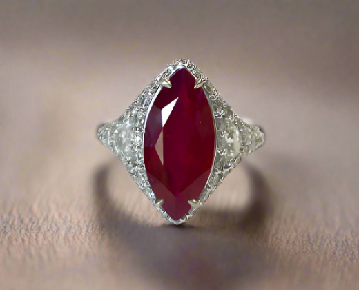 Mackenzie 5.43 Carats Marquise Cut Ruby Gemstone Ring in 18k White Gold By Mike Nekta NYC