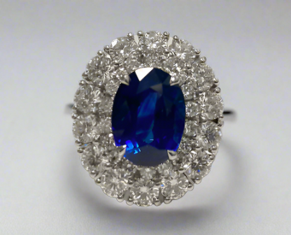 Genevieve 4.30 Carats Oval Cut Sapphire Gemstone Ring in 18k White Gold By Mike Nekta NYC