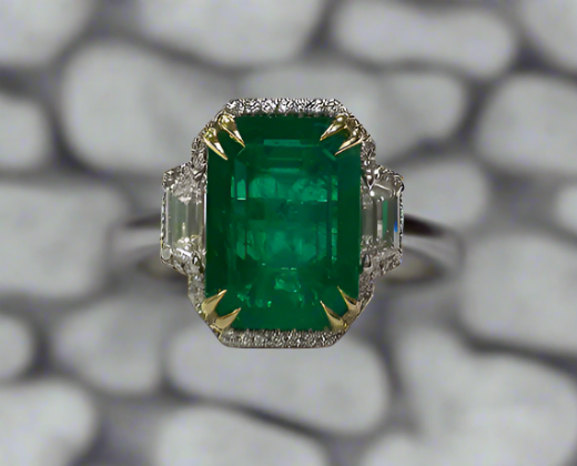 Wrenley 8.55 Carats Emerald Cut Emerald Gemstone Ring in Platinum By Mike Nekta NYC