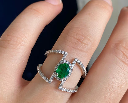 Alaina Emerald Oval Cut Gemstone Ring in 18K White Gold 1