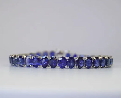 Meadow 35.11 Carats Sapphire Oval Cut Gemstone Tennis Bracelet in 18k White Gold