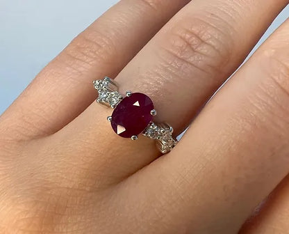 Samara 1.51 Carats Oval Cut Ruby Gemstone Ring in 18k White Gold