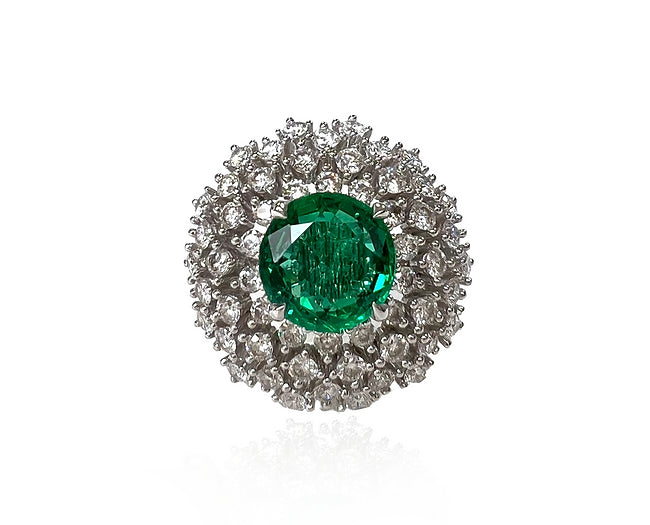 Inaya 1.77 Carats Round Cut Emerald Gemstone Ring in 18K White Gold