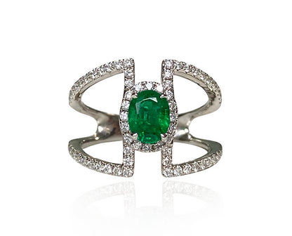 Alaina Emerald Oval Cut Gemstone Ring in 18K White Gold