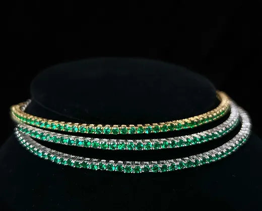 Selah 3.25 Carats Round Cut Emerald Gemstone Choker Necklace in 18K White/Yellow Gold