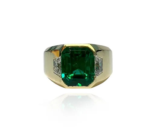 Nasir 3.02 Carats Emerald Cut Emerald Men's Gemstone Ring in 18K Yellow Gold