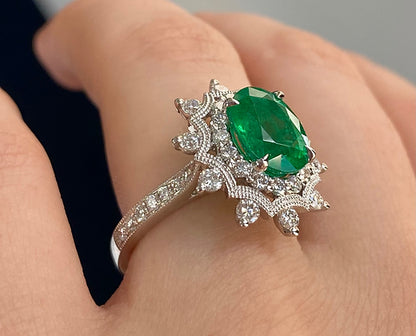 Haven Emerald Oval Cut Gemstone Ring in 18K White Gold 1