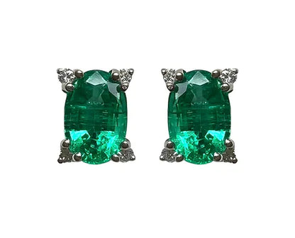 Elise 1.39 Carats Oval Cut Emerald Gemstone Stud Earrings in 18K White Gold 