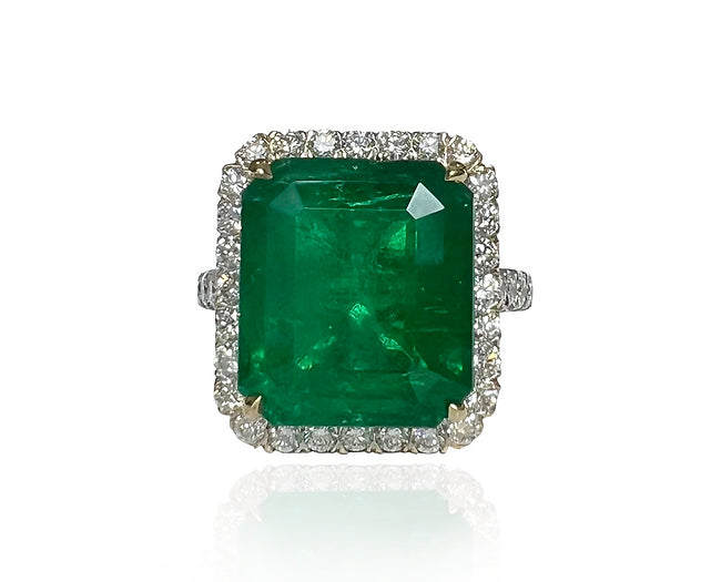 Zilpah 10.68 Carats Emerald Cut Emerald EC Gemstone Ring in 18K White Gold