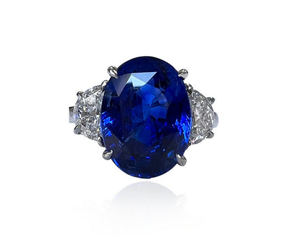 Goldie 7.94 Carats Sapphire Oval Cut Gemstone Ring in Platinum By Mike Nekta NYC Front view