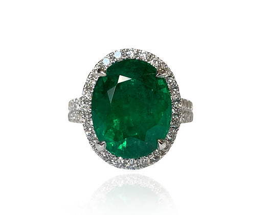 Kai 7.87 Carats Oval Cut Emerald Gemstone Ring in 18k White Gold By Mike Nekta NYC