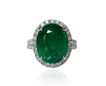 Kai 7.87 Carats Oval Cut Emerald Gemstone Ring in 18k White Gold By Mike Nekta NYC