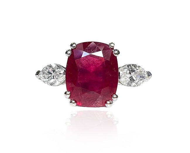 Eve 3.81 Carats Cushion Cut Ruby Gemstone Ring in Platinum By Mike Nekta NYC