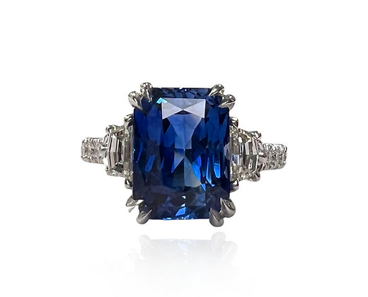 Aitana Sapphire Emerald Cut Gemstone Ring in Platinum