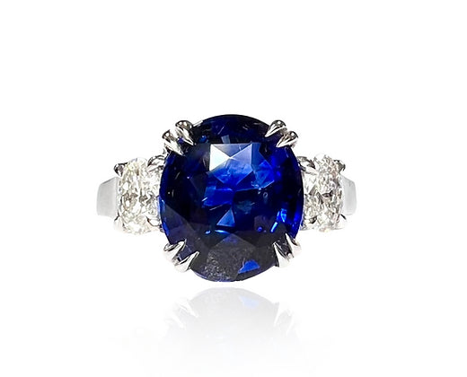 Arabella 4.51 Carats Sapphire Oval Cut Gemstone Ring in Platinum By Mike Nekta NYC